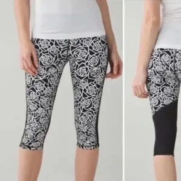 Lululemon Real Quick Crop Posey Black White Floral w/ Mesh Size 4 - Picture 8 of 8